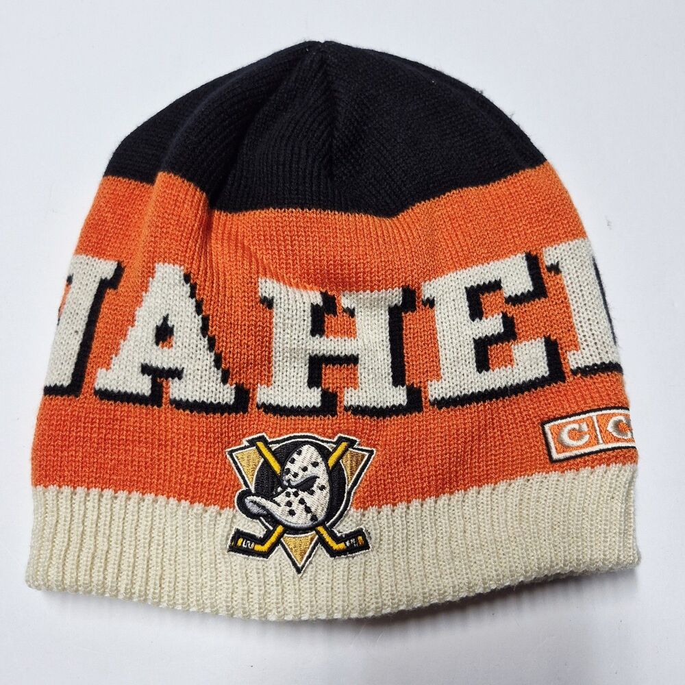 CCM Anaheim Ducks Retro Logo Knit Beanie Hat NHL Hockey Winter Toque Osfa Nwot